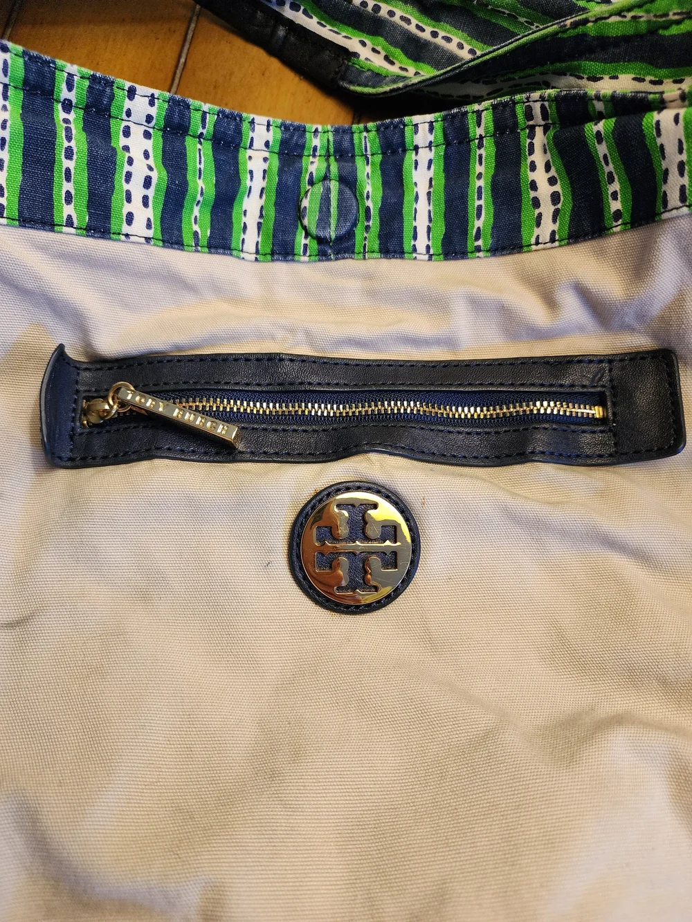 Tory Burch Braeden Hobo Shoulder Bag In Navy, Green & White Stripe